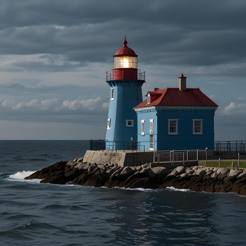Blue Lighthouse Tower Coast Coastline near the Sea photo