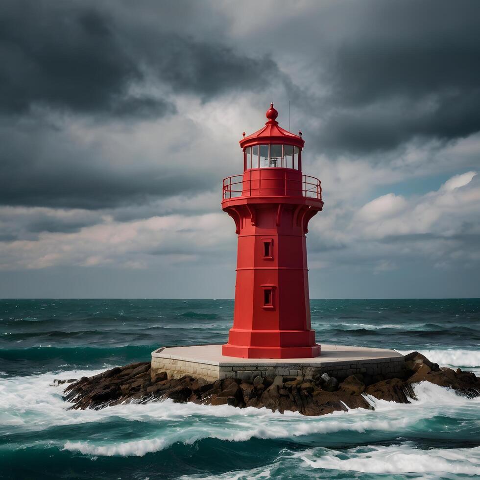 Red Lighthouse Tower Marine Coastline near the Ocean photo