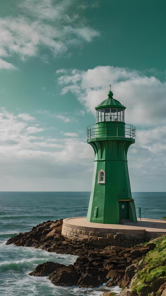 Green Lighthouse Tower Coast Coastline near the Ocean photo