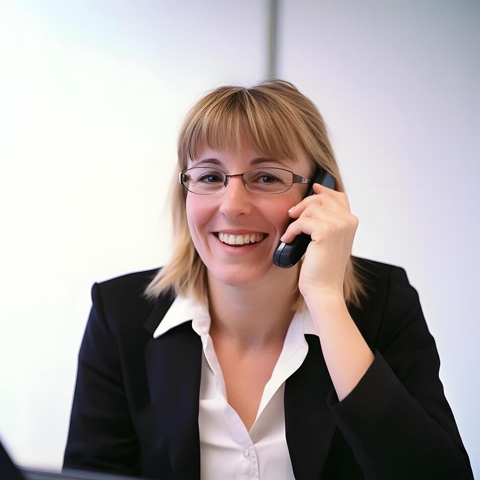 Professional Office Happy Communication Aging Businesswoman making a phone call photo