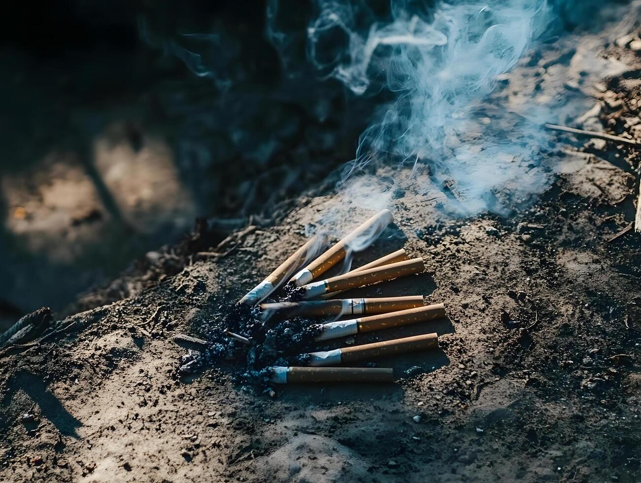 Smoking Tobacco Smoked cigarette ash on the ground photo