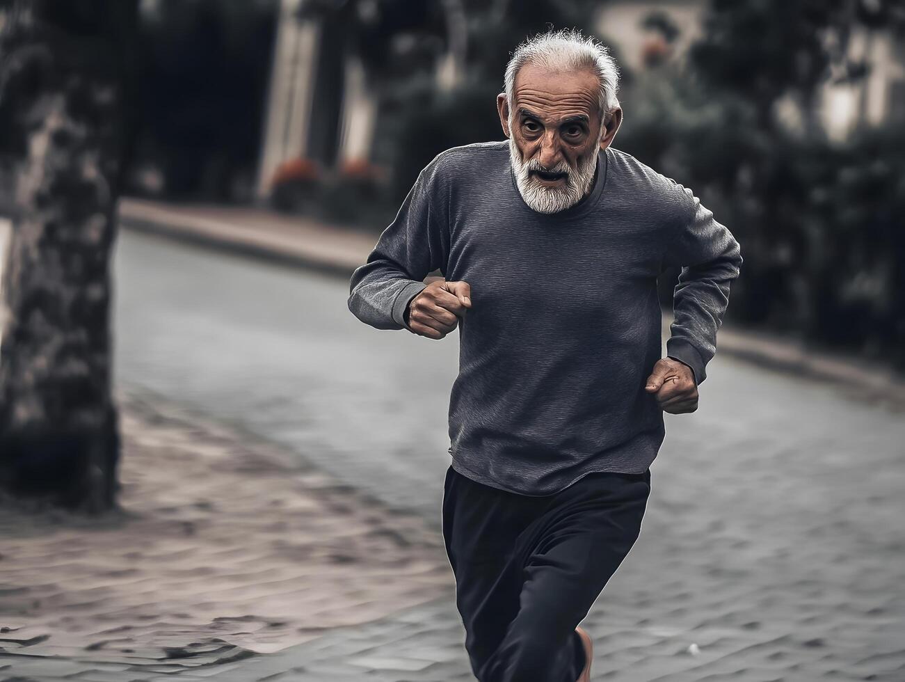 Active Lifestyle Old Aging Senior Man is running or jogging photo