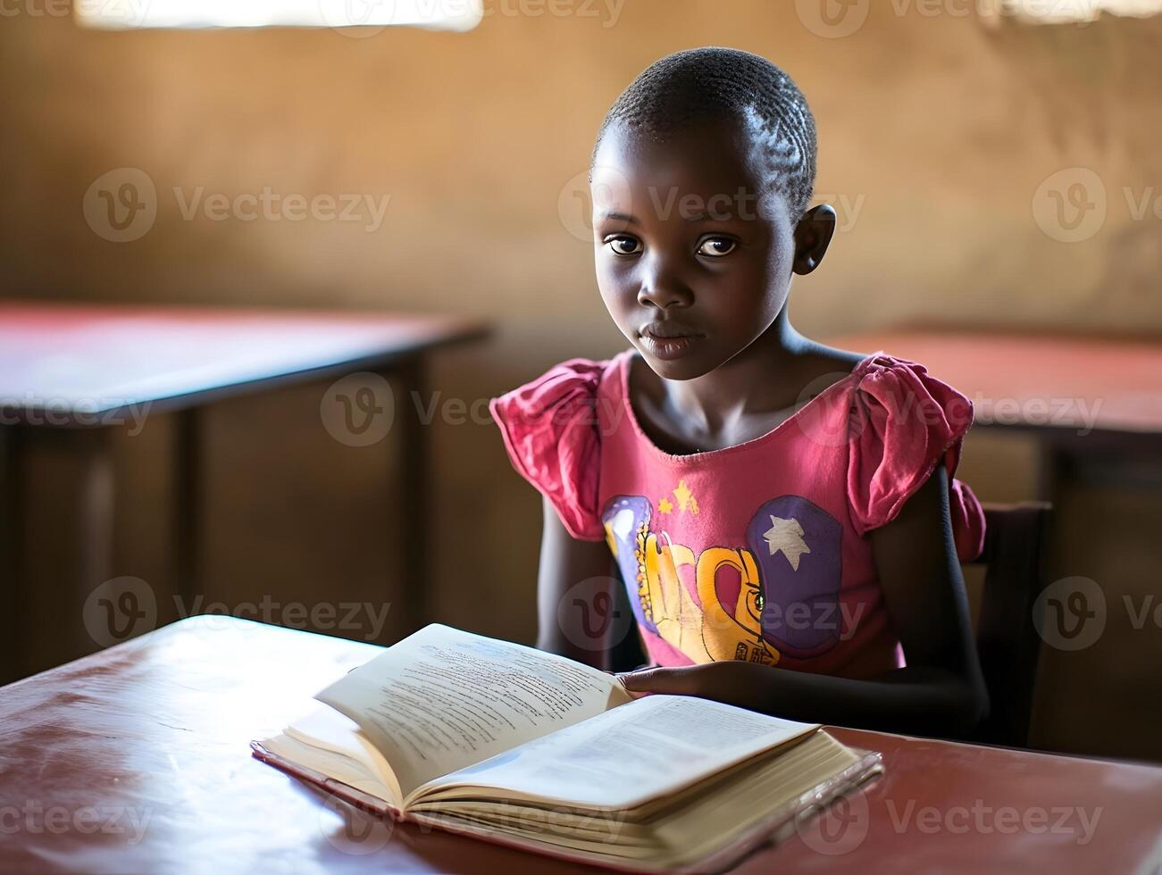 Black Schoolgirl is reading a book. Education in School photo
