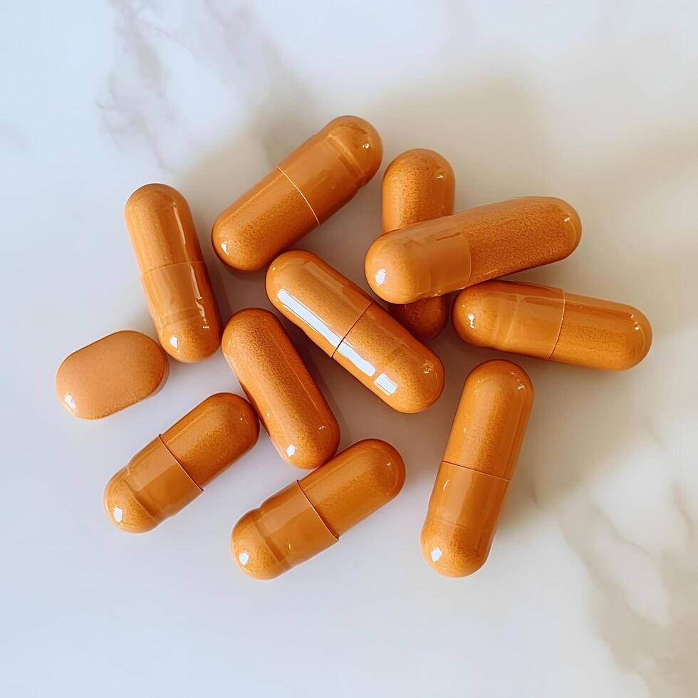 Isolated Orange Medication Pharma Vitamins medicine Healthcare Capsule photo