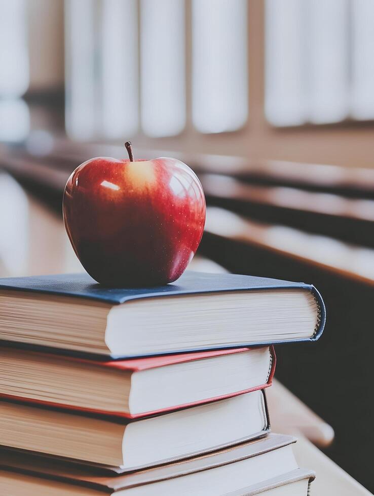 Studying educating books with an apple on it reading education literature photo