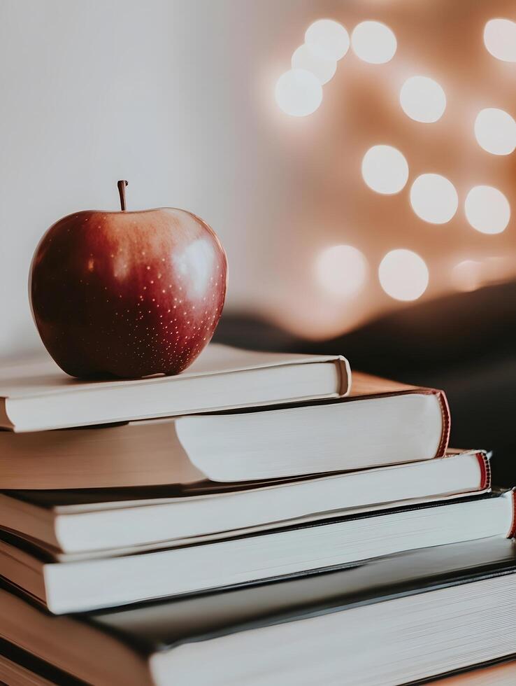 Studying educating books with an apple on it reading education literature photo