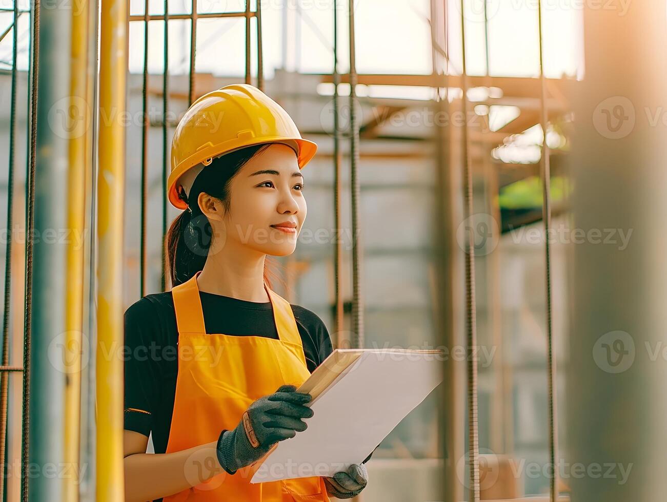 Female Construction worker. Hard Hat woman manual labor photo