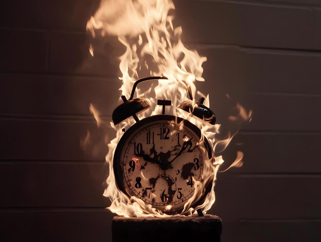Burning Burn Clock on Fire with Flames. Time is running out photo