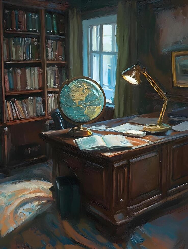 Earth World Globe geography education in a library photo