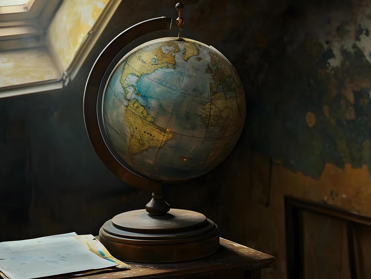 Old World Earth Globe geography education in a library photo