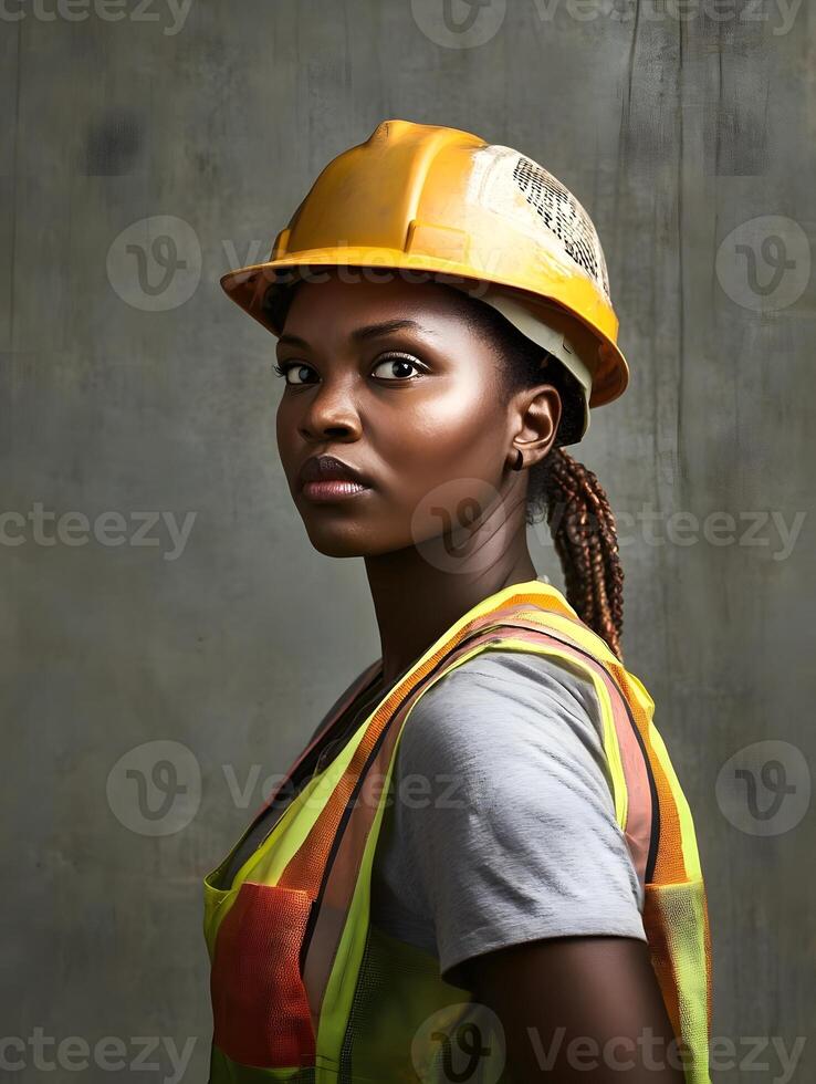 Professional Black Female Construction site worker Lady photo