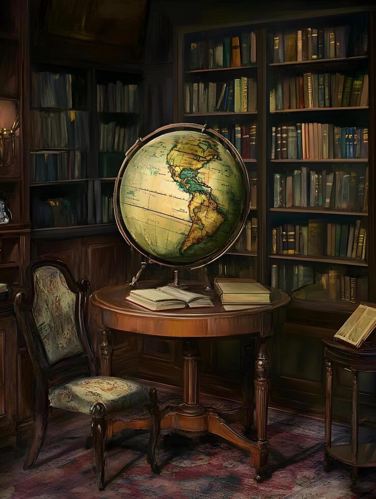 Old World Globe geography map education in a library photo