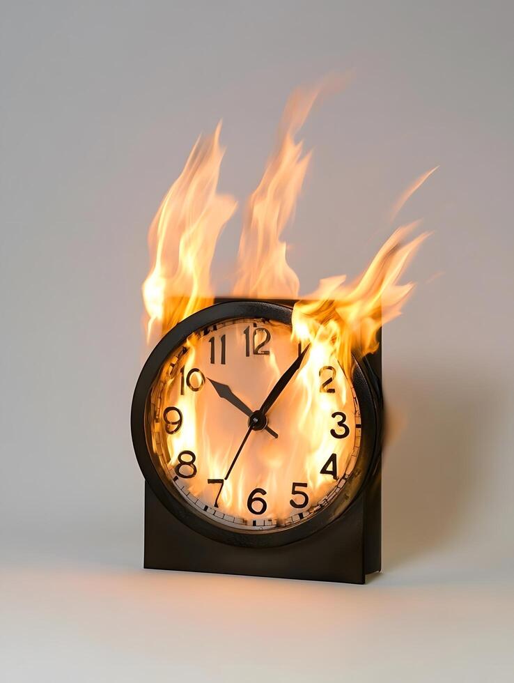Burn Clock on Fire with Flames. Time is running out photo