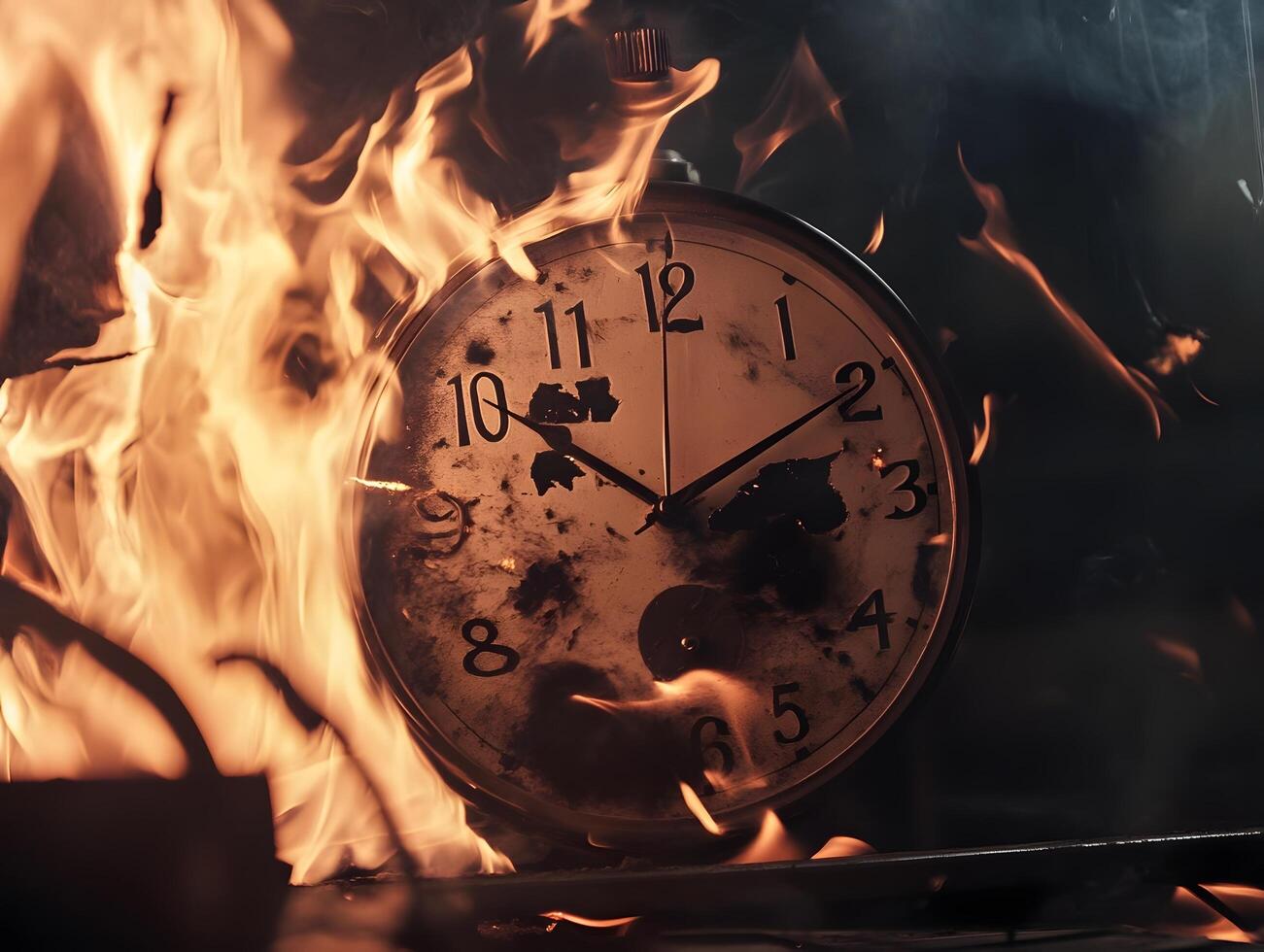 Burning Clock on Fire with Flames. Burn Time photo