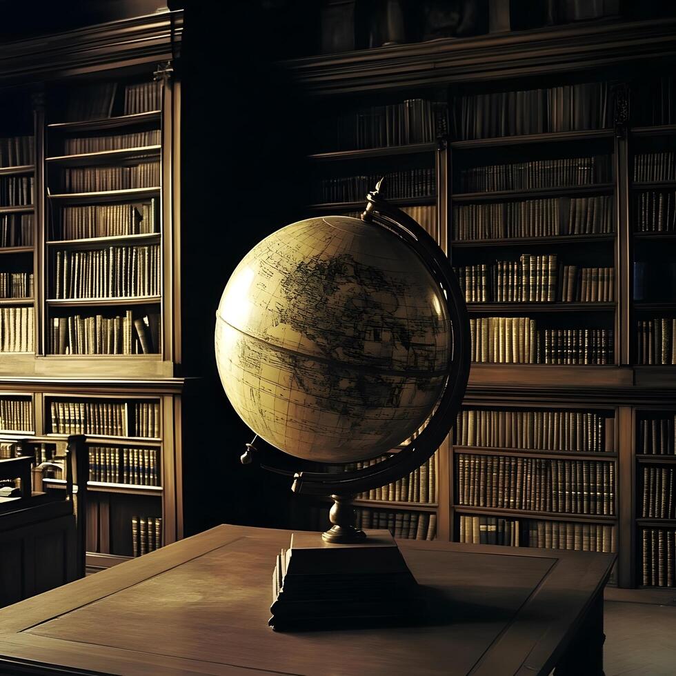Globe geography education in a library photo