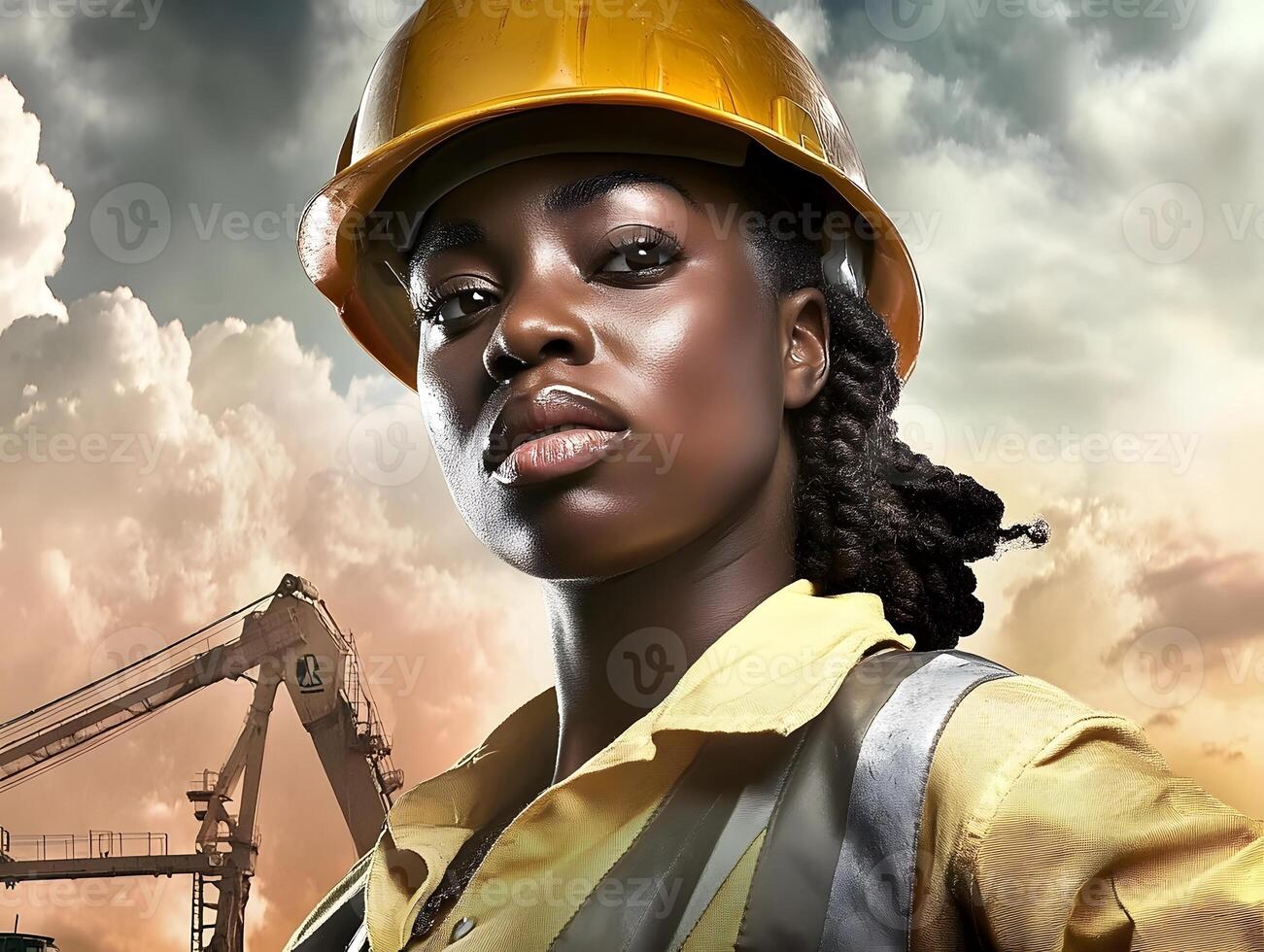 Industrial Black Female Construction worker Hard Hat Women photo