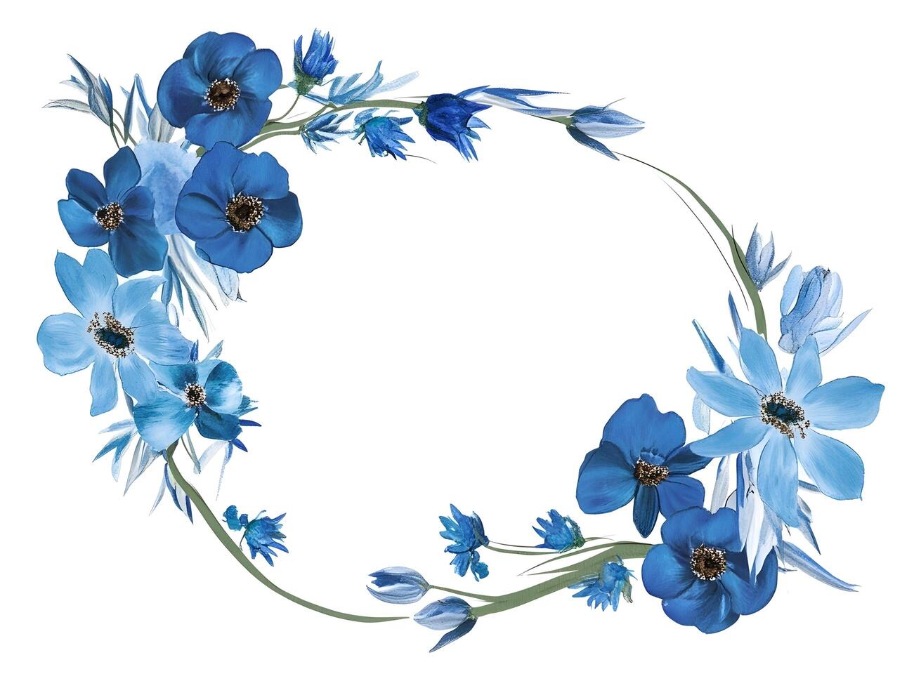 Round Blue Floral Flower Summer Nature Decor Border photo