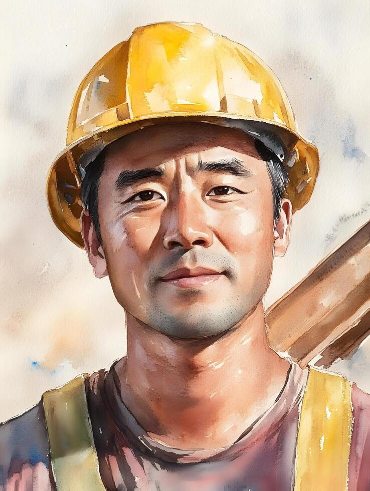Watercolor Asian Industrial Construction Builder Work photo