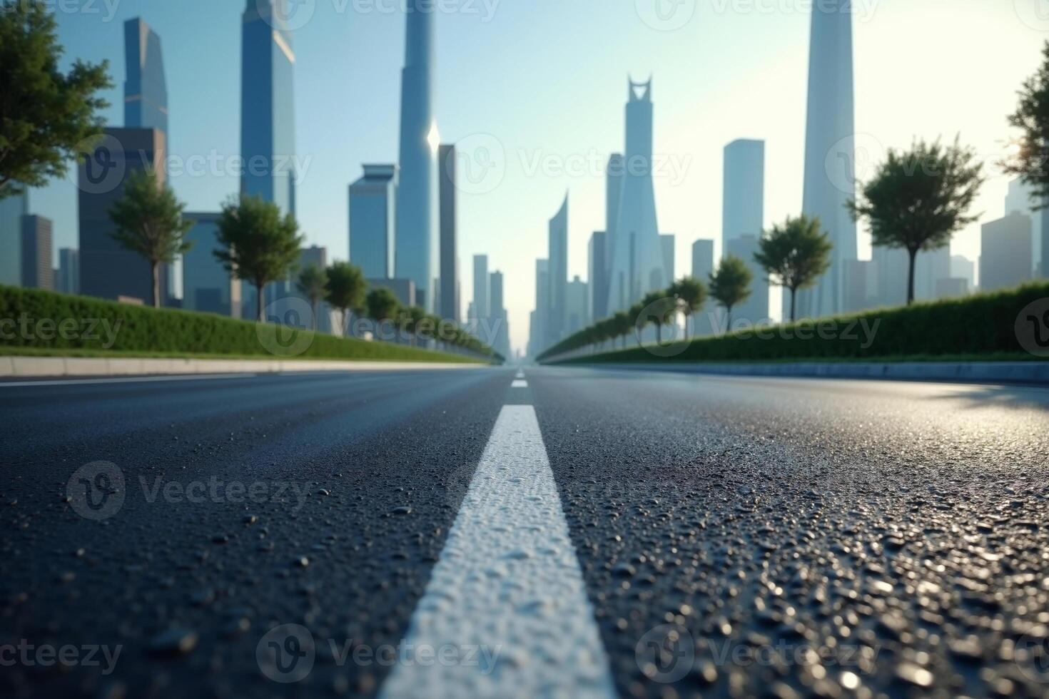 new concrete road with city building in background photo