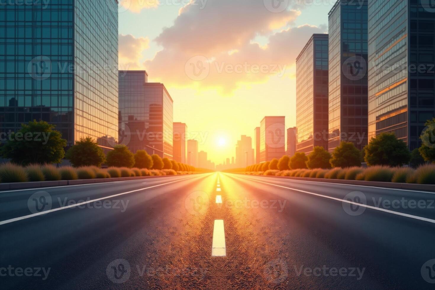 new concrete road with city building in background photo