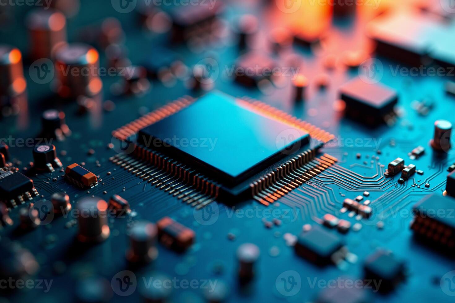 abstract futuristic of circuit board and processor computer photo