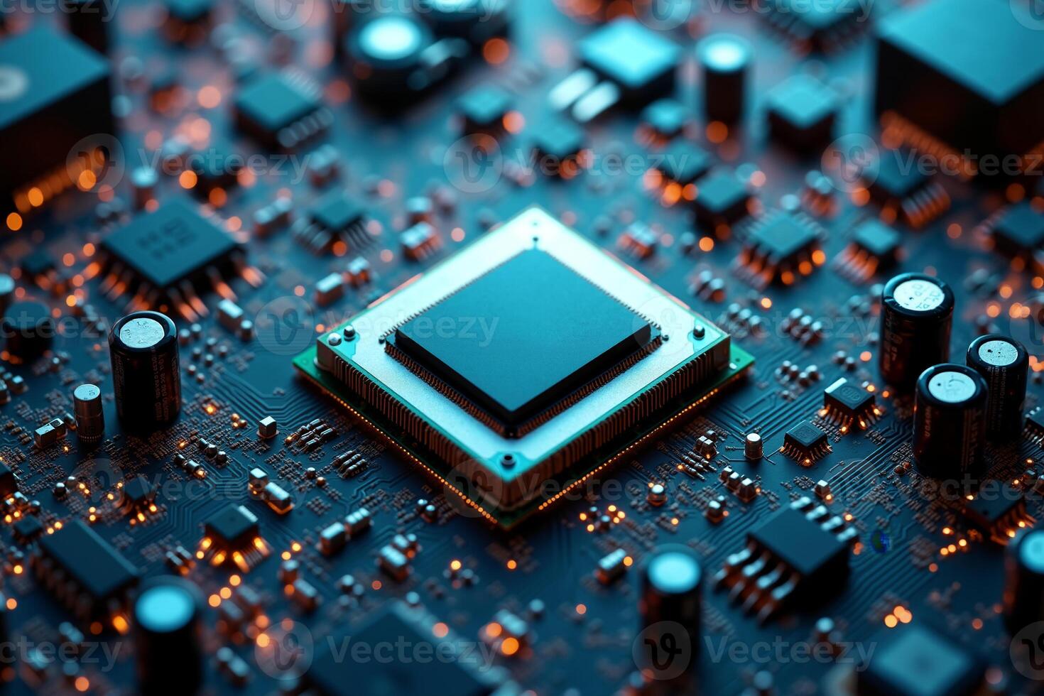 abstract futuristic of circuit board and processor computer, photo