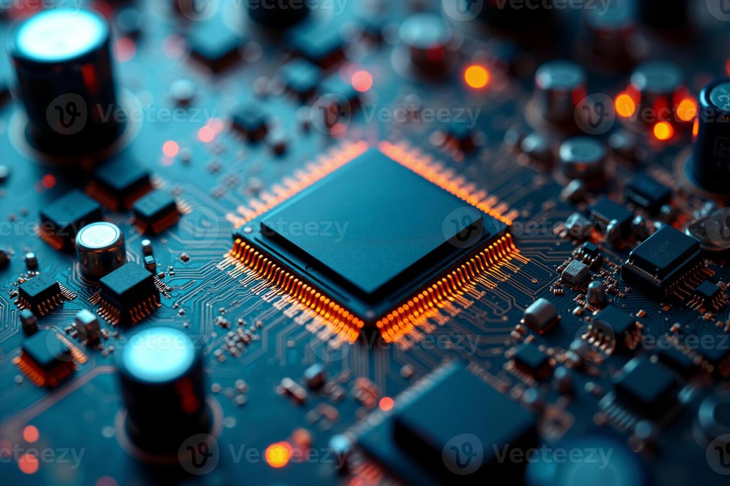 abstract futuristic of circuit board and processor computer, photo