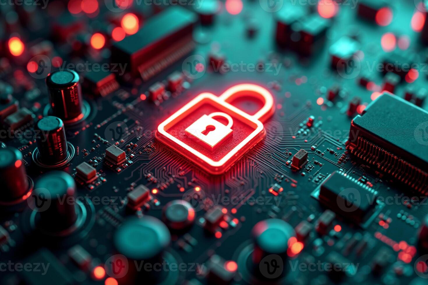abstract futuristic of circuit board and lock symbol photo