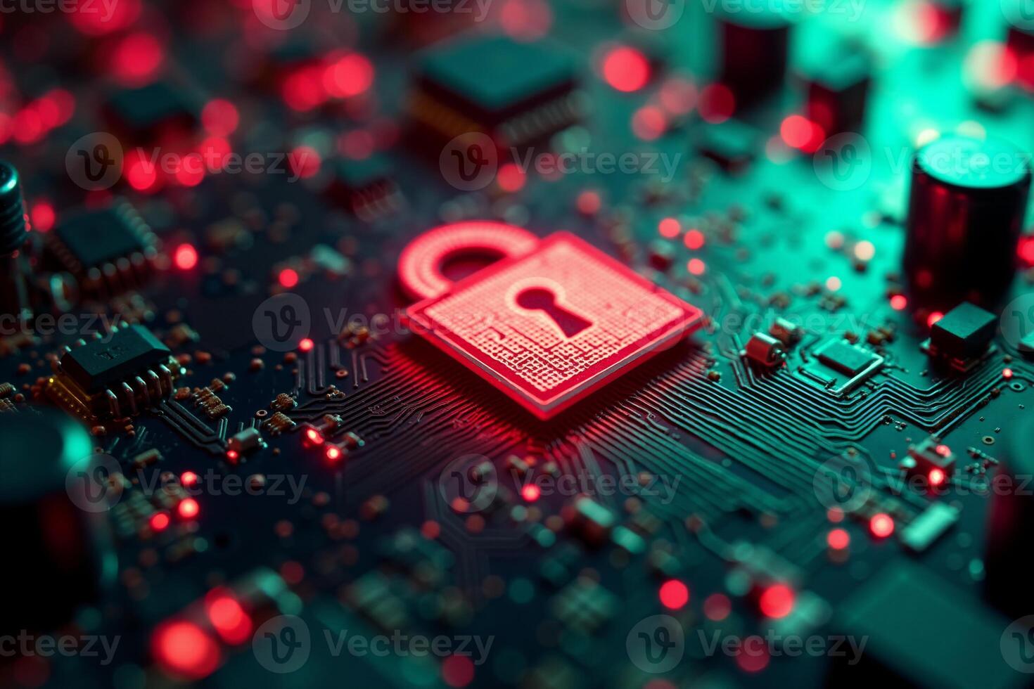 abstract futuristic of circuit board and lock symbol photo