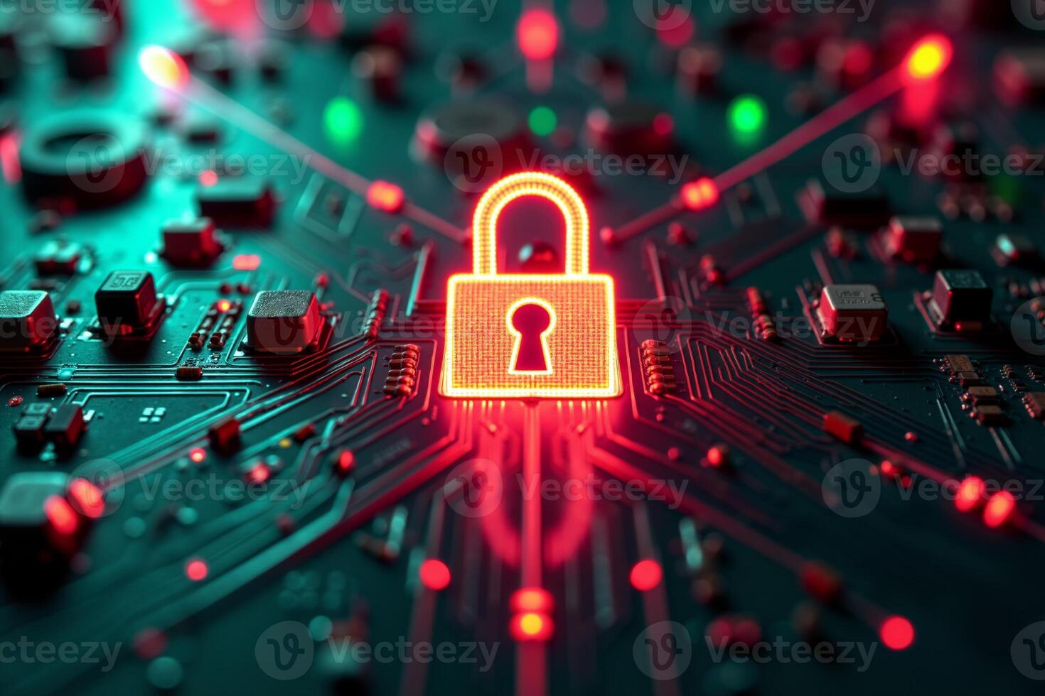 abstract futuristic of circuit board and lock symbol photo