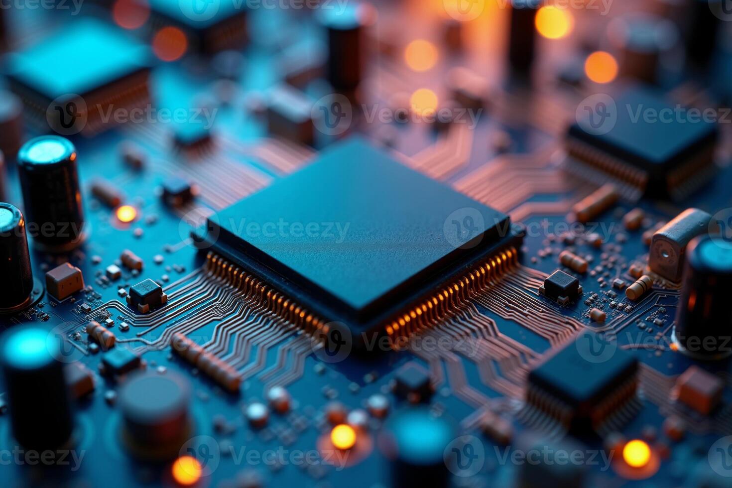 abstract futuristic of circuit board and processor computer, photo