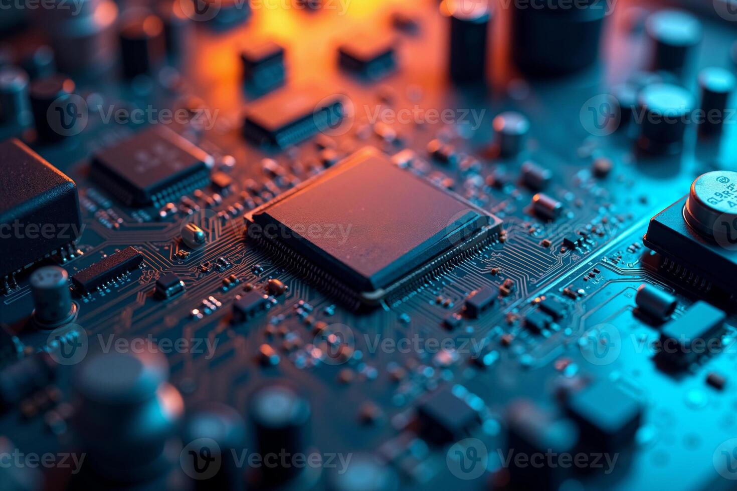 abstract futuristic of circuit board and processor computer, photo