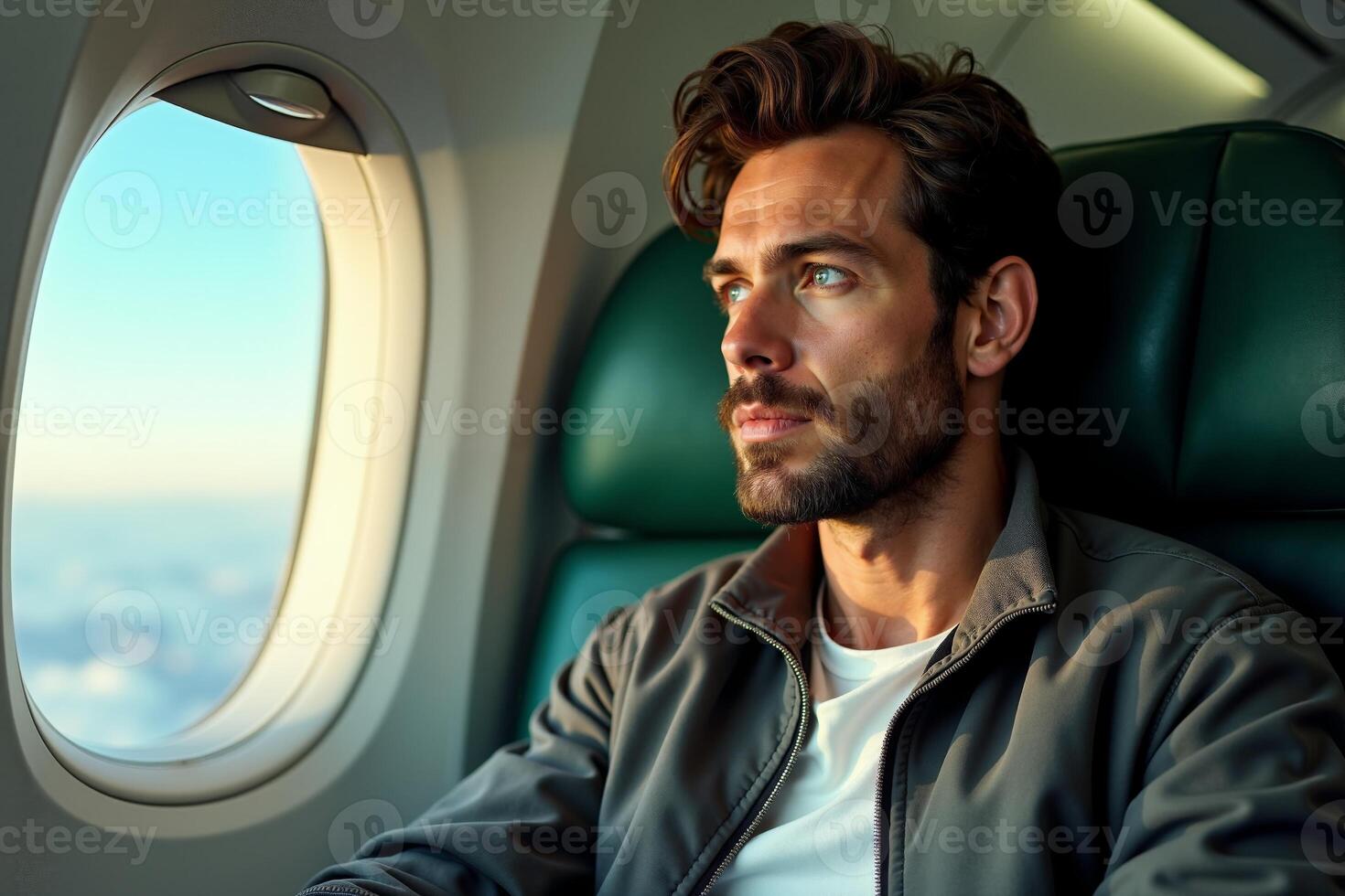person sitting relax with window plane in background photo