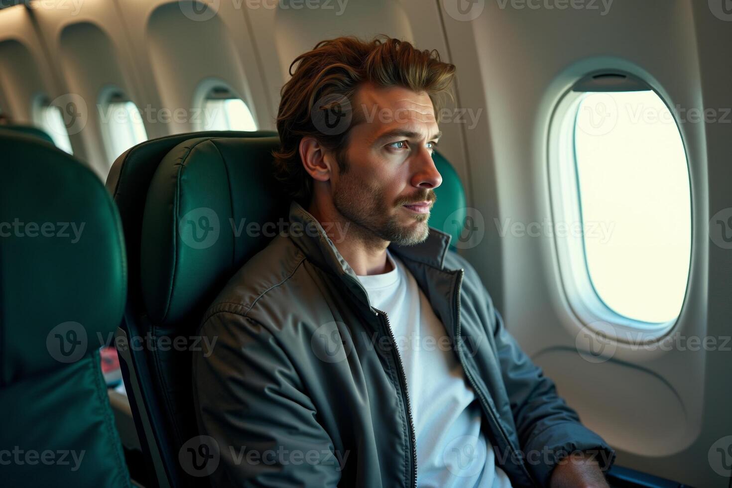 person sitting relax with window plane in background photo