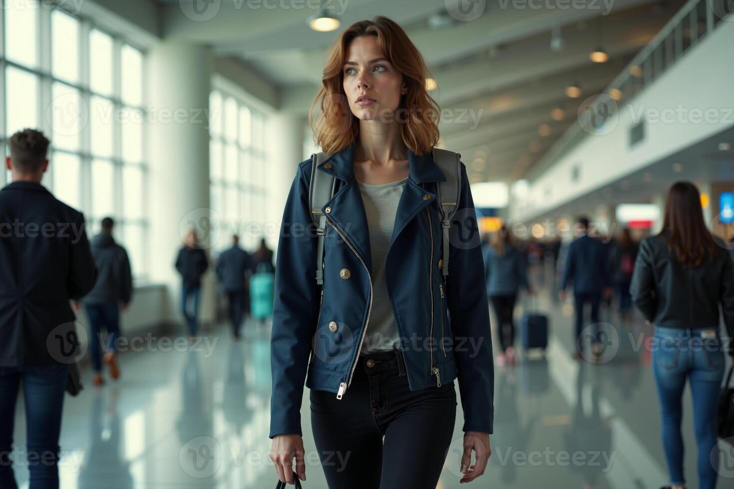 person traveler standing at the airport terminal photo