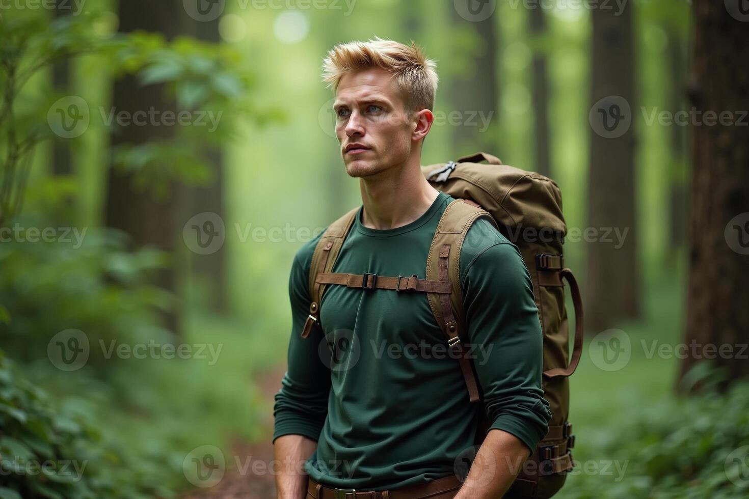 person traveler standing at the deep jungle tree photo