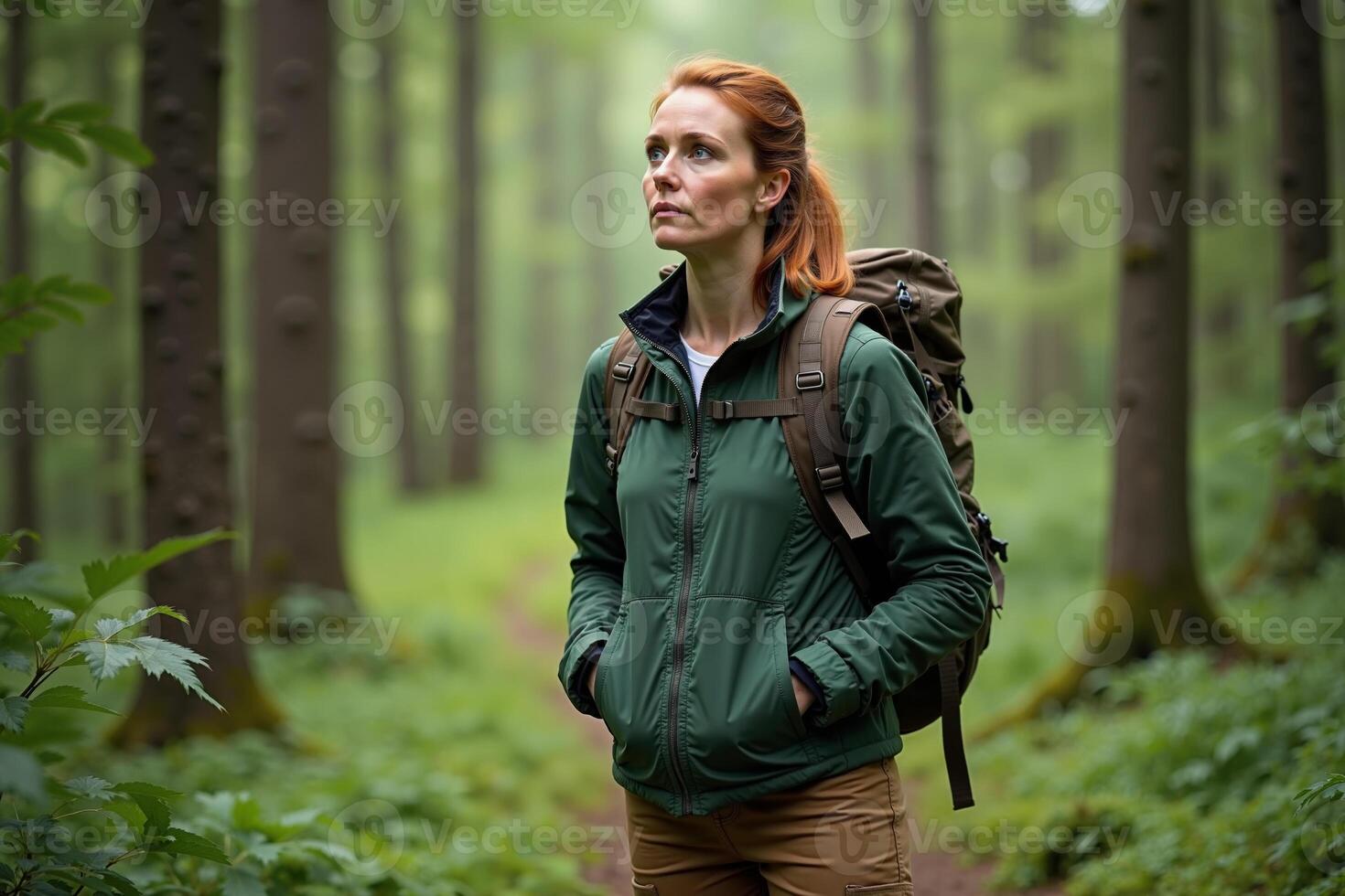 person traveler standing at the deep jungle tree photo
