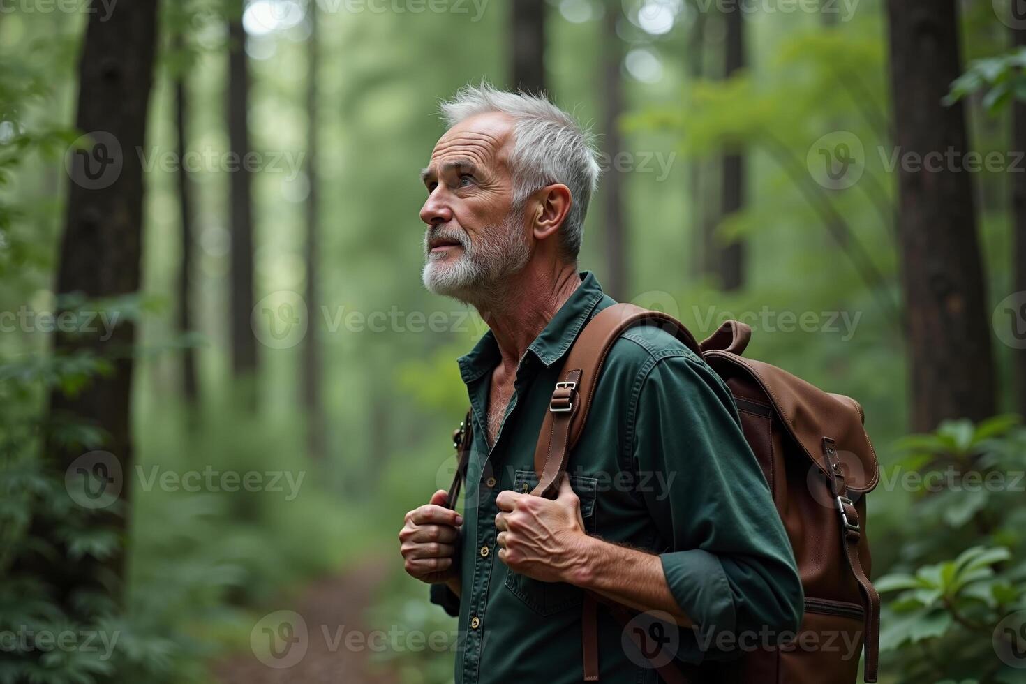 person traveler standing at the deep jungle tree photo