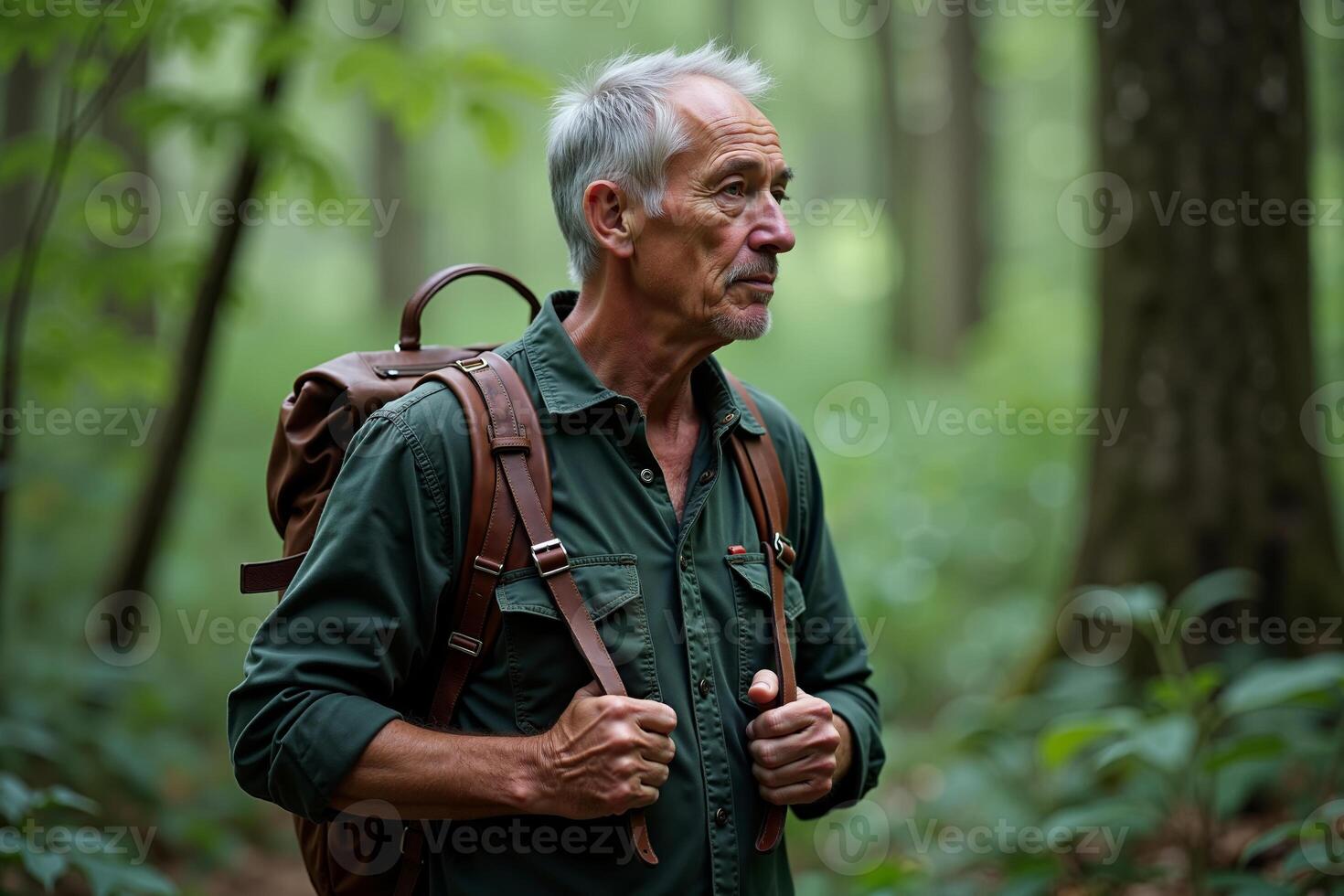 person traveler standing at the deep jungle tree photo