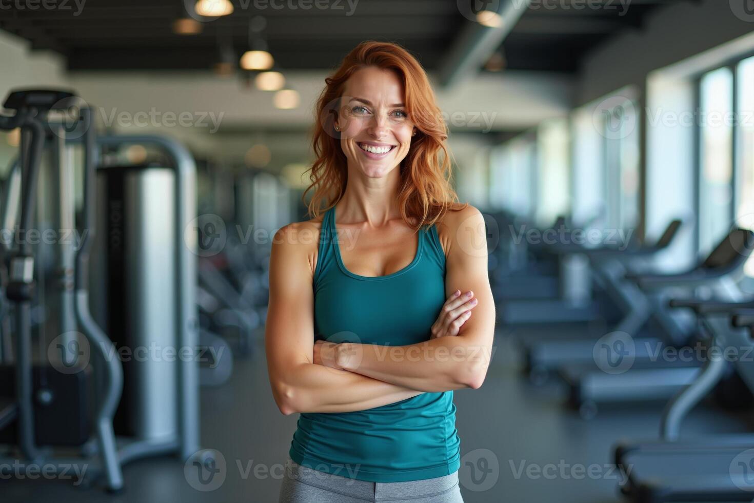 person in sport style outfit standing at gym, photo