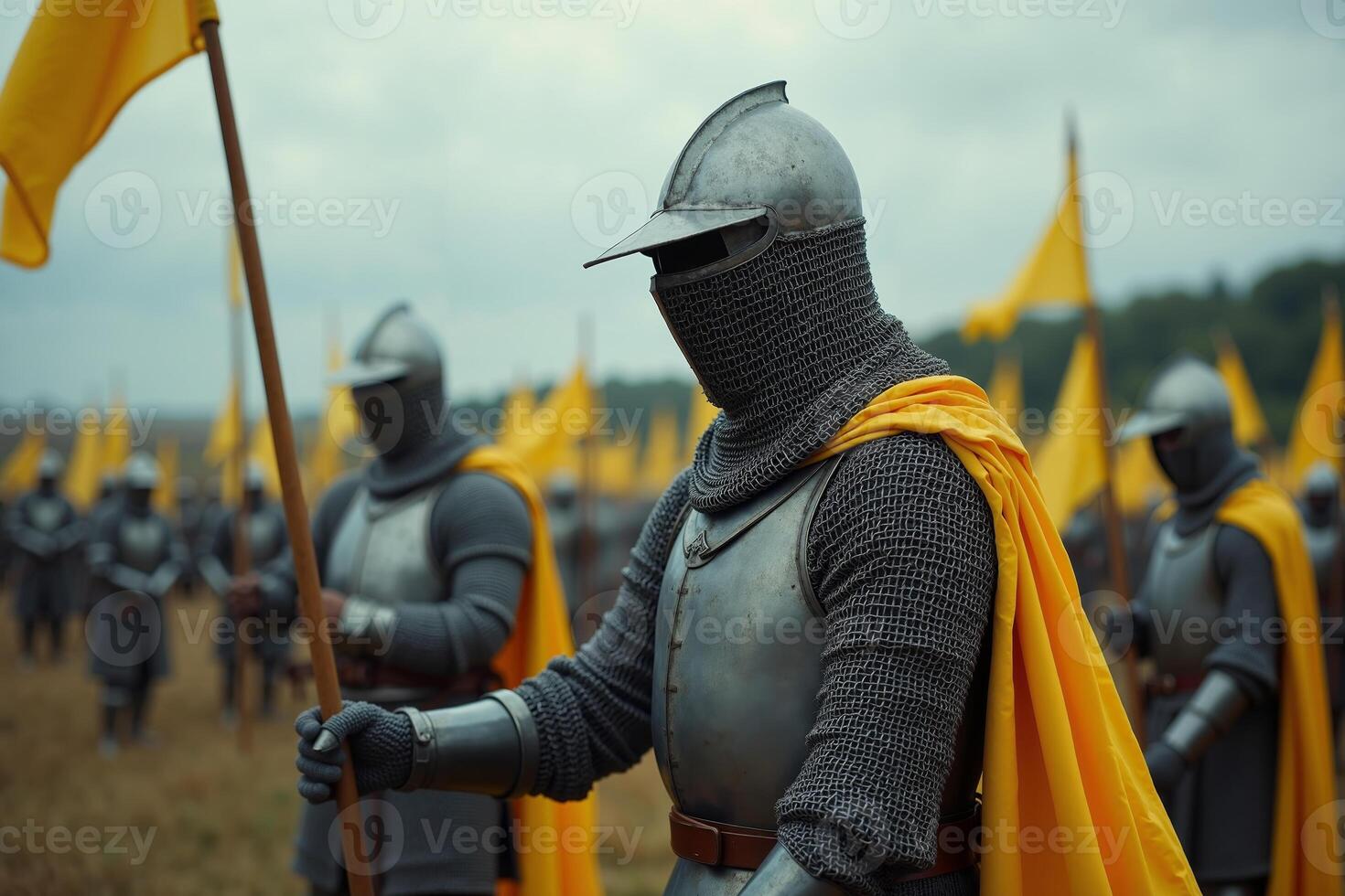 portrait view of full armor knight in medieval era history, photo