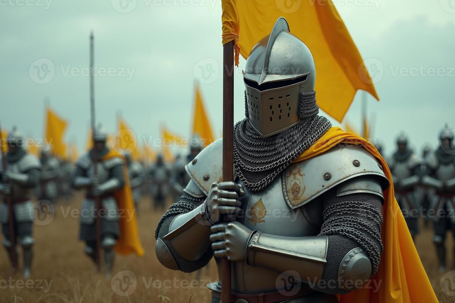 portrait view of full armor knight in medieval era history, photo