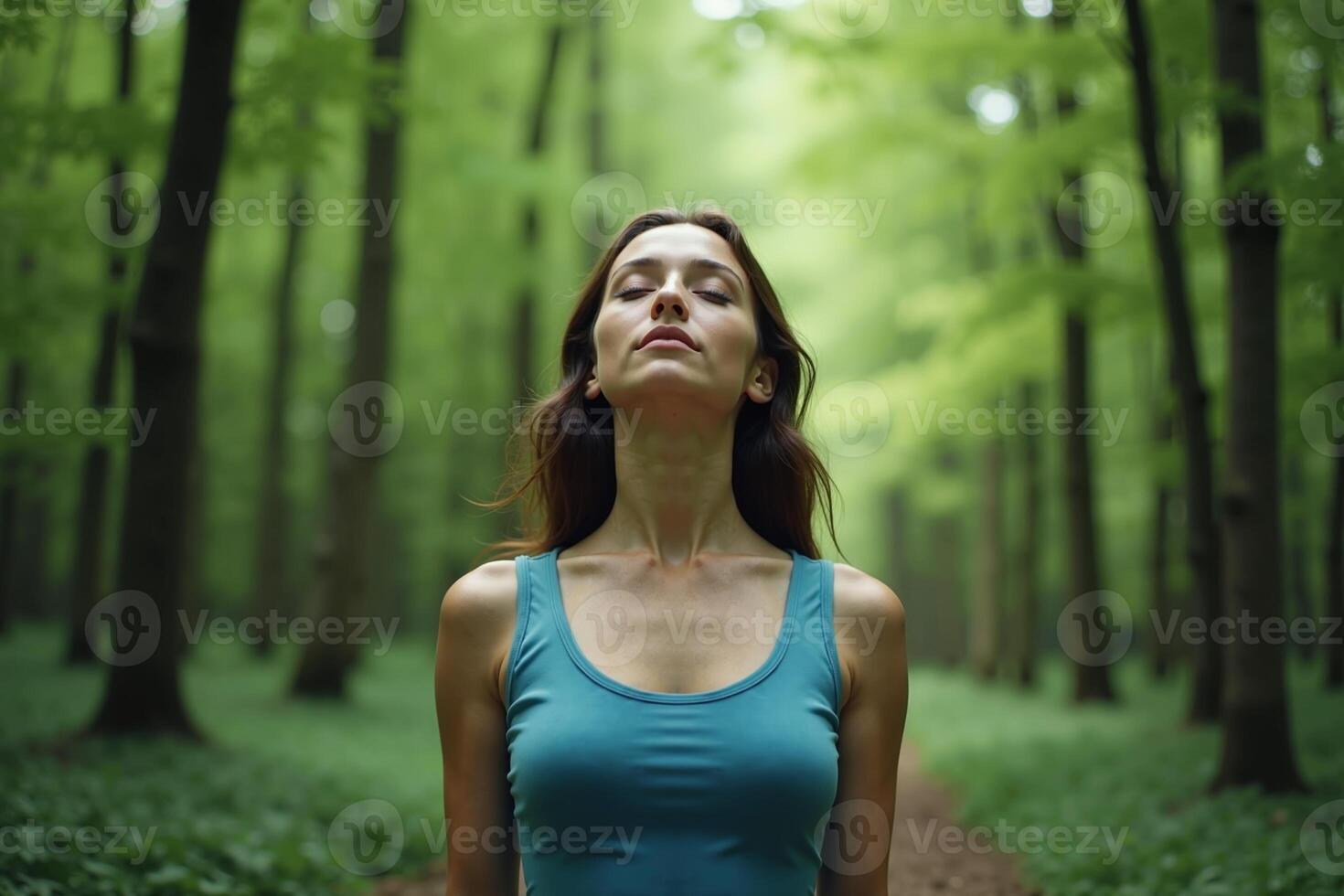 person standing looking up and enjoy the nature sense at the jungle, photo