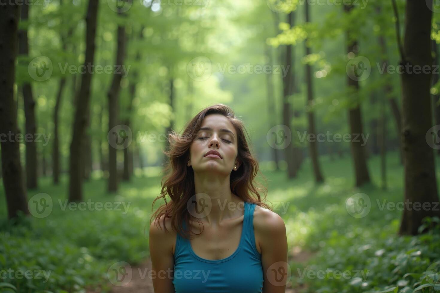person standing looking up and enjoy the nature sense at the jungle, photo