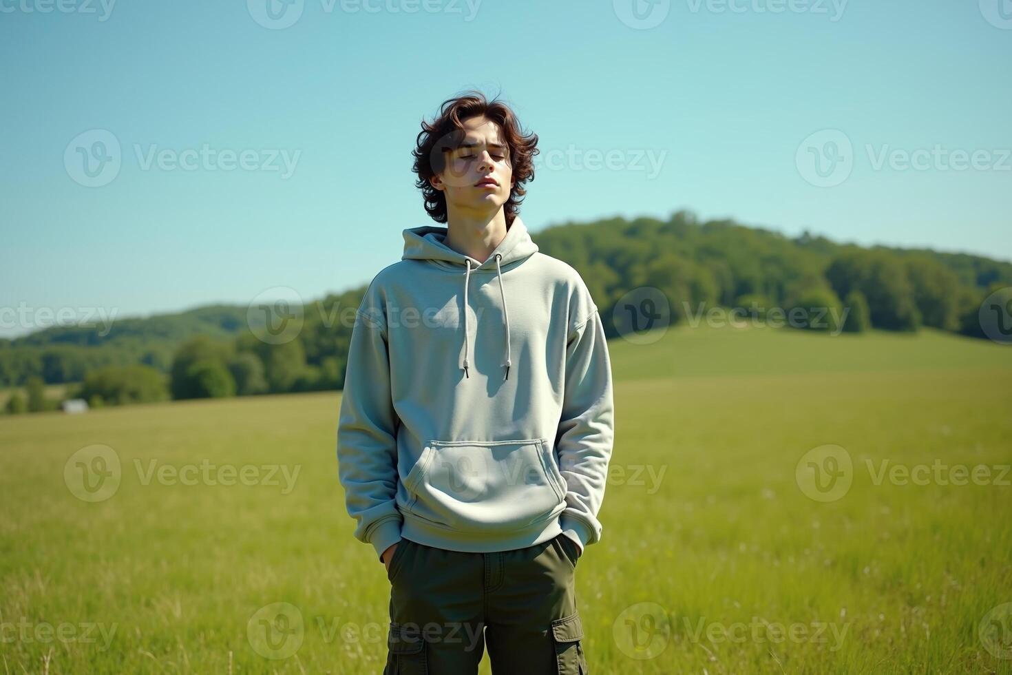 person standing looking up and enjoy the nature sense at far field, photo