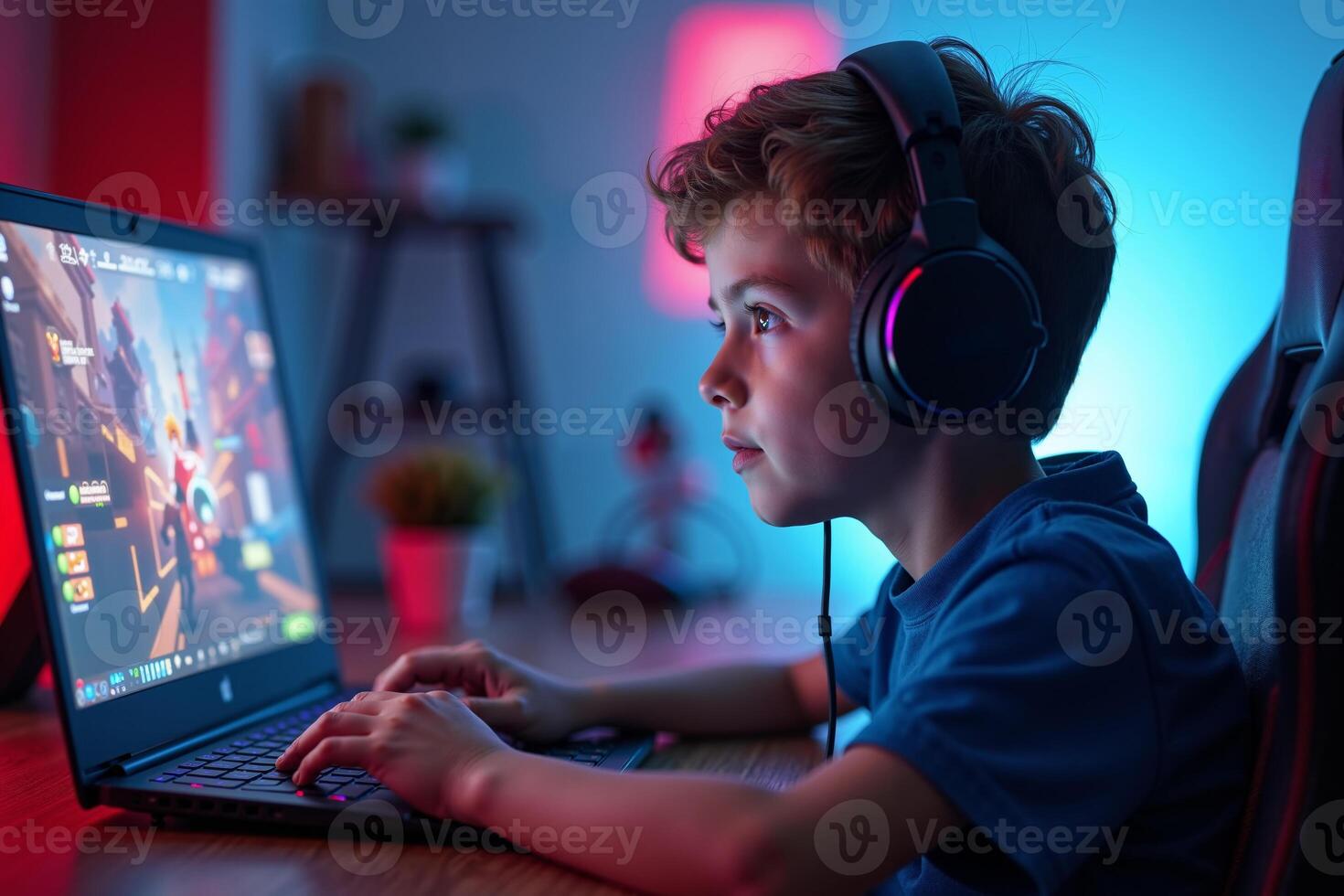 teen and young person addict playing a game computer at house, photo