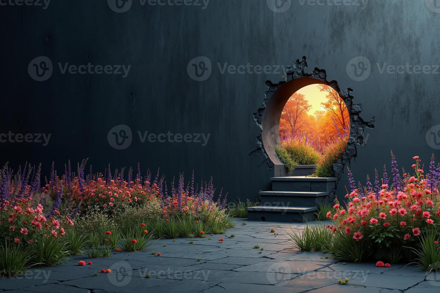 small peek view through door with epic nature view, photo