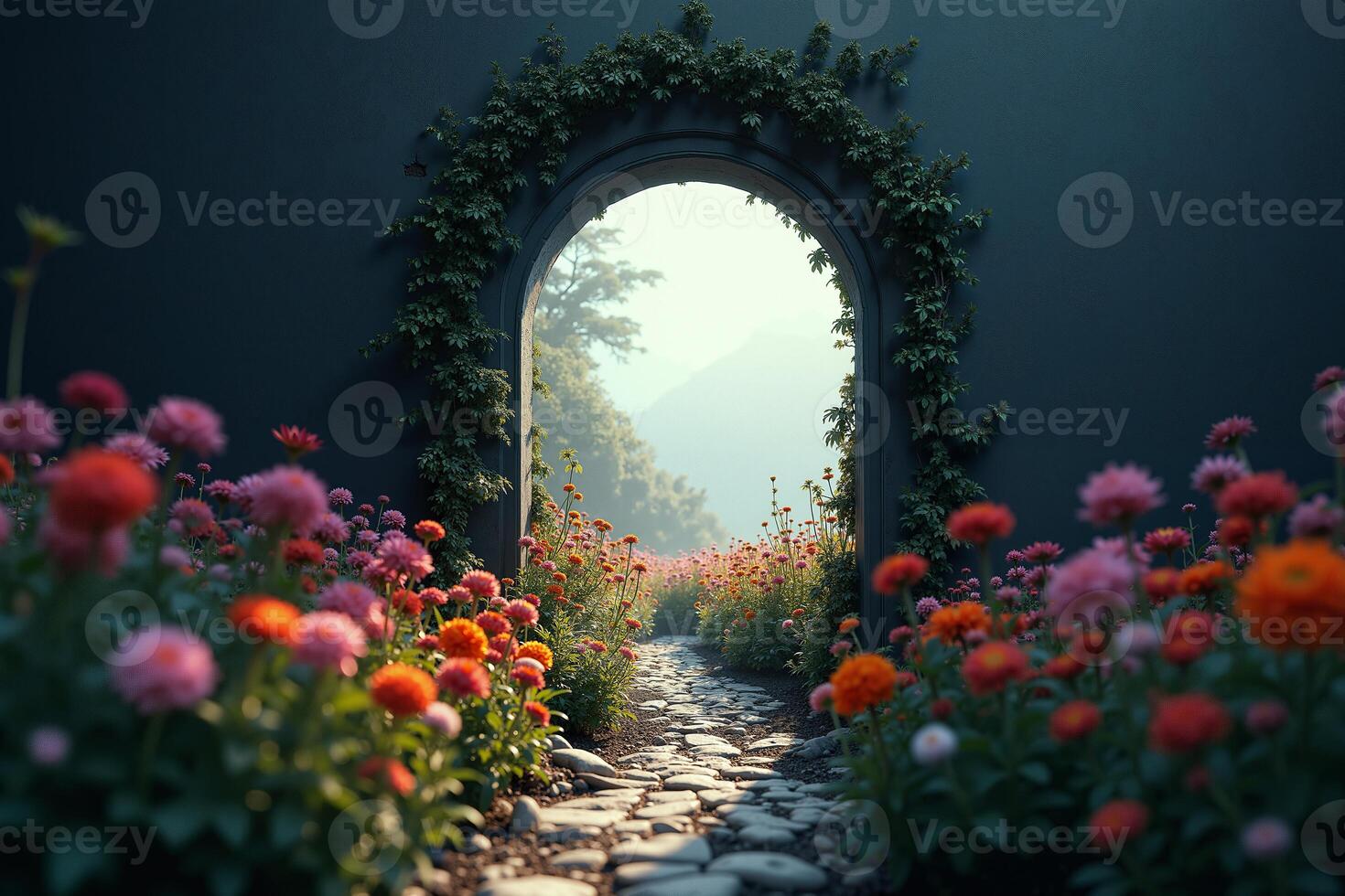 small peek view through door with epic nature view, photo