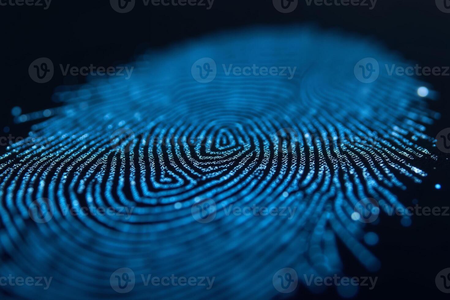 futuristic close up view of blue fingerprint on black background , photo