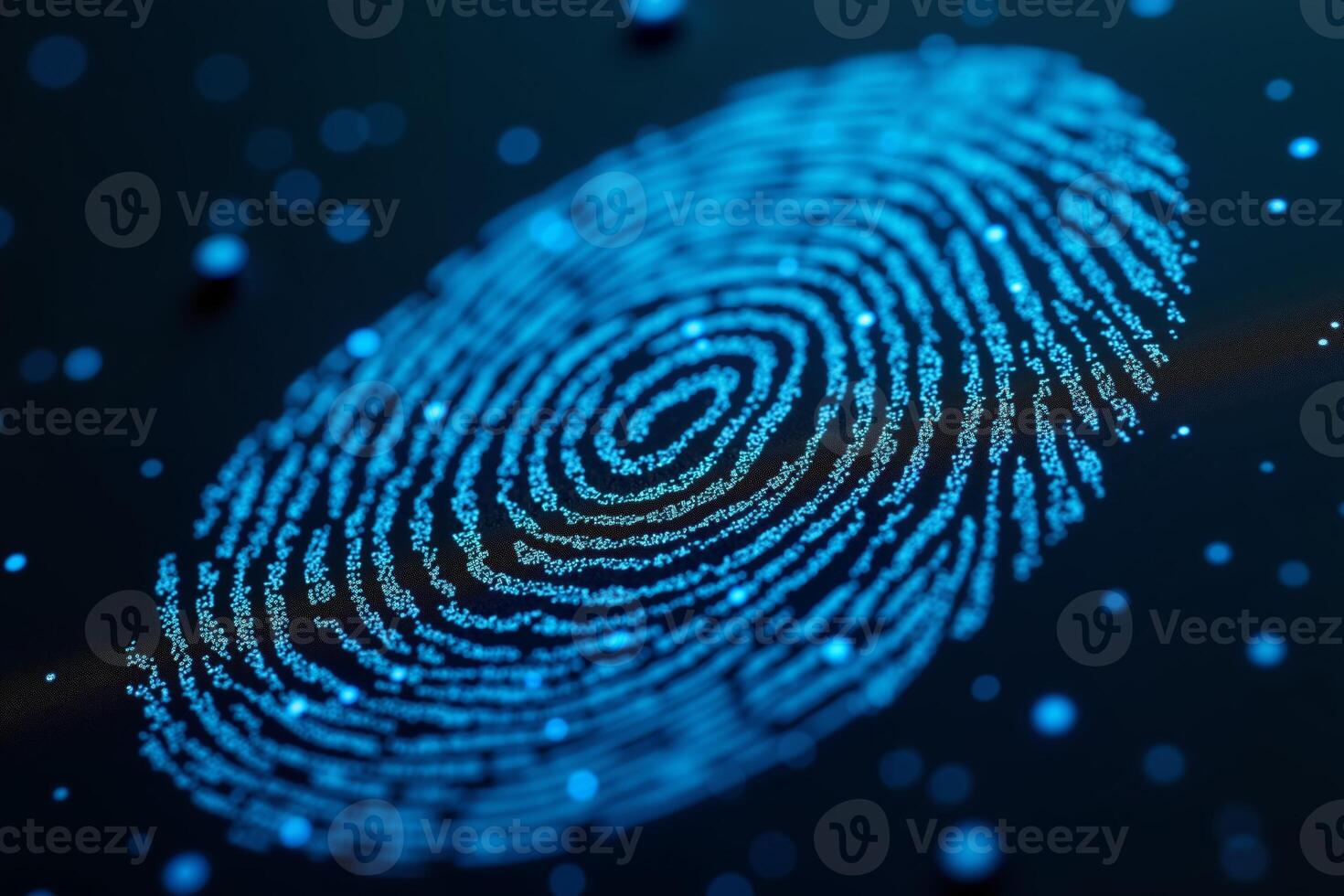 futuristic close up view of blue fingerprint on black background , photo